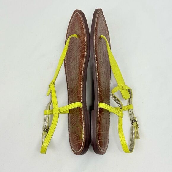Sam Edelman GIGI Yellow Reptile Embossed Thong T Strap Leather Sandals - Picture 9 of 15